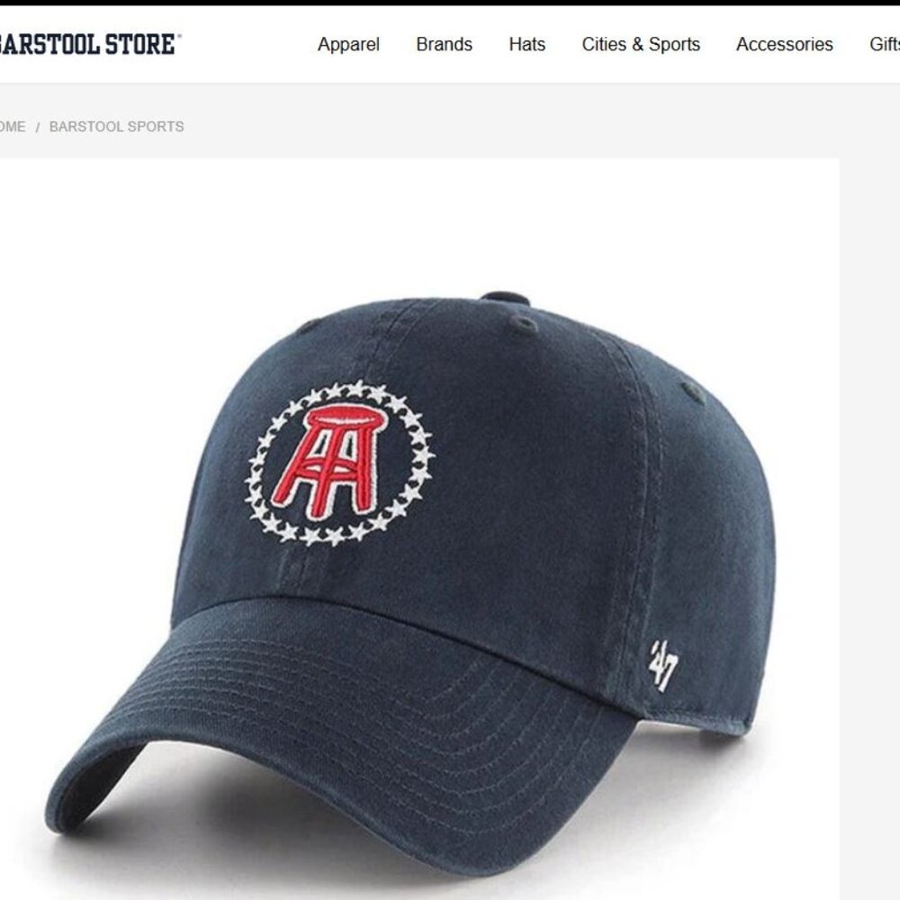 47 brand Hat Navy Blue with Red and White barstool Sports logo